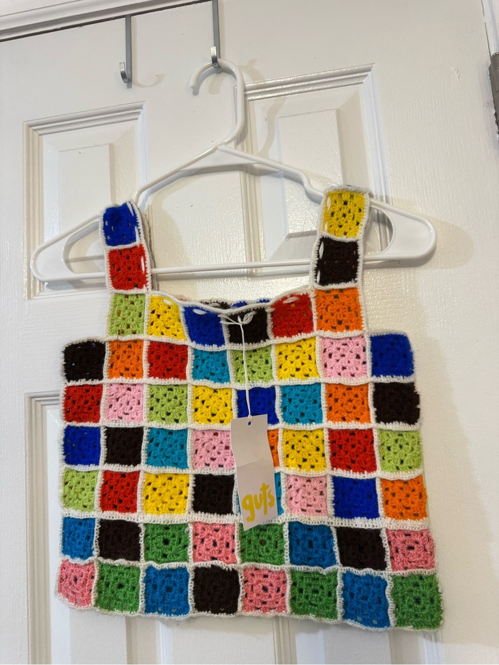 guts nyc- handmade multi-color granny square crochet tank top